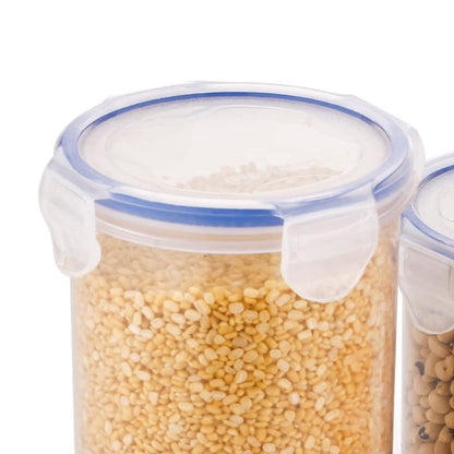 Leakproof round food storage set with clear lids and durable construction.