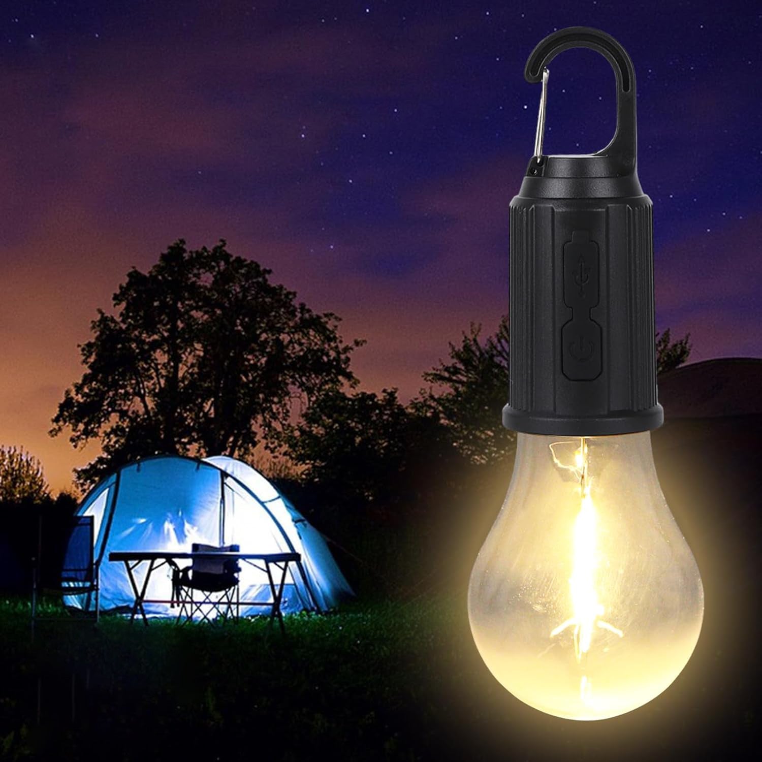 Rechargeable Camping Lights for Tents LED Camping Tent Lantern 3 Lighting Modes Tent Lamp Portable Emergency Camping Lights with Clip Hook for Camping Hiking Fishing, Backpacking (1 Pc)