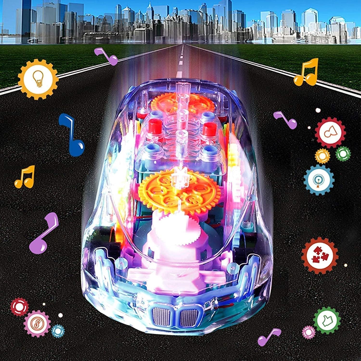 Automatic 360 Degree Rotating Transparent Gear Concept Car with Musical and 3D Flashing Lights Toy for Kids Boys &amp; Girls (Multicolor / Battery Not Included)