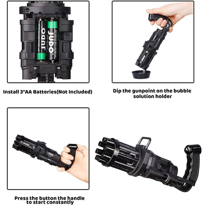 Battery-powered bubble gun with eight holes for creating bubbles