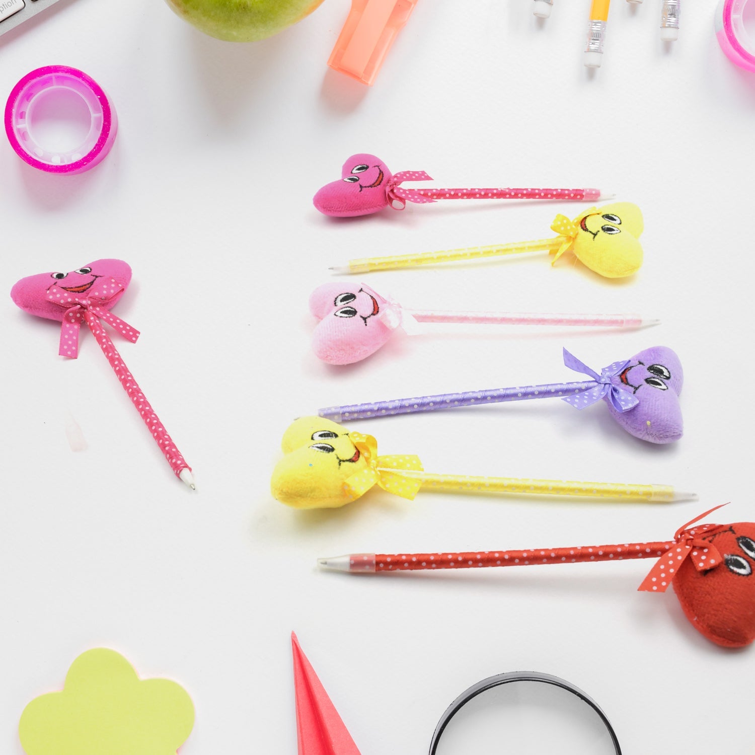 Cute Cartoon Shape &amp; Heart Design Facy Writting Pen Attached Rattle | Ball Pen Smooth Writing For Wedding , Events &amp; Multiuse Pen  Best Pen l Use for Kids (12 Pcs Set Mix Design &amp; Color)