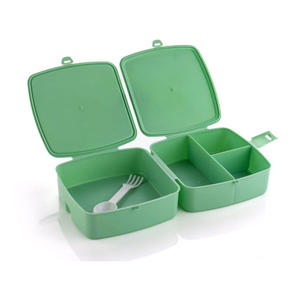 Lunch box with push lock and 4 sections