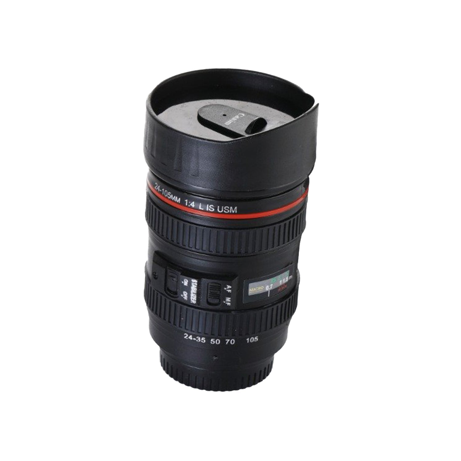 Camera lens shaped coffee mug with lid