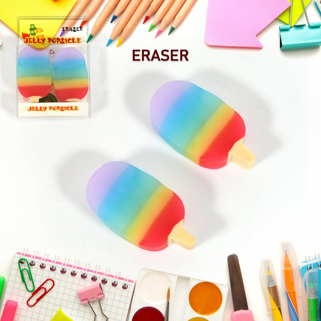 Jelly Popsicle Shape Fancy &amp;amp; Stylish Erasers, Mini Eraser Creative Cute Novelty Eraser for Children Eraser Set for Return Gift, Birthday Party, School Prize (2 Pc Set| Mix Design)