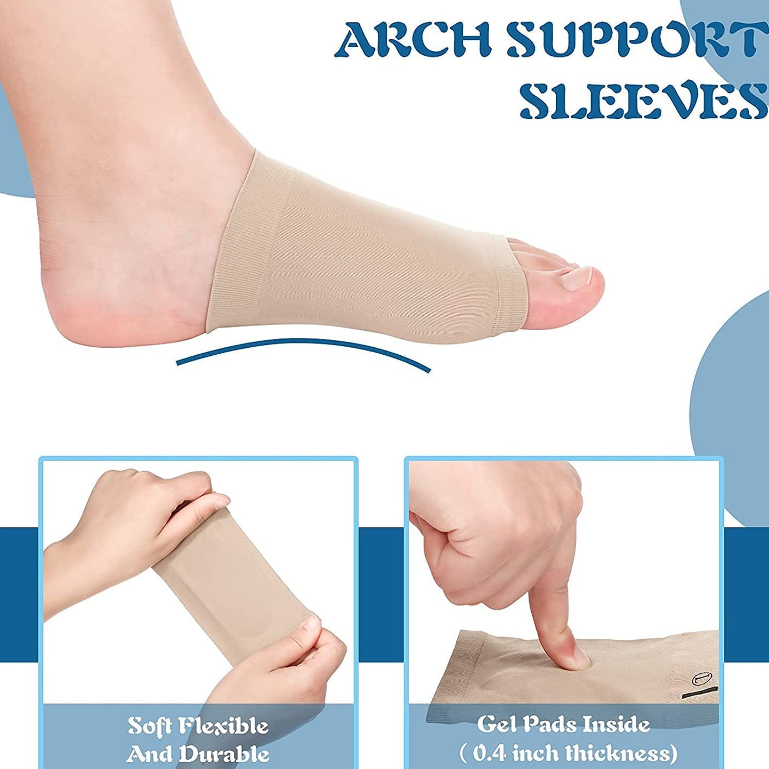 Foot Arch Support for Men &amp; Women | Medial Arch Support for Flat Feet Correction Sleeve with Cushion | Plantar Fasciitis Leg Foot Pain Relief Product | Foot Care for Orthopedic Shoes Slippers, (1 Pair)