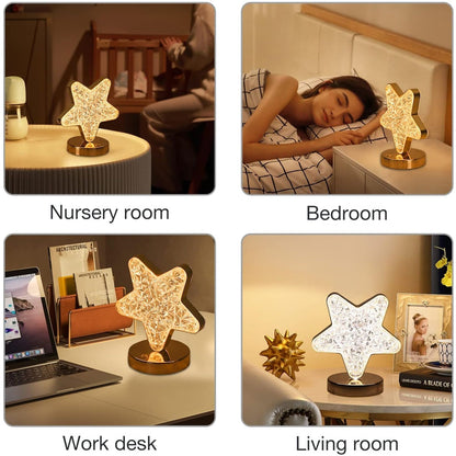 Star Shape Crystal Diamond Lamp Cordless Luxury Lamp with USB Rechargeable, 3-Way Dimmable &amp; Touch Control Decorative Nightstand Lamp for Bedroom, Living Room, Party, Restaurant Decor (1 Pc )