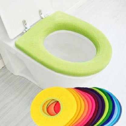 Bathroom Soft Thicker Warmer Stretchable Washable Cloth Toilet Seat Cover (1pc)