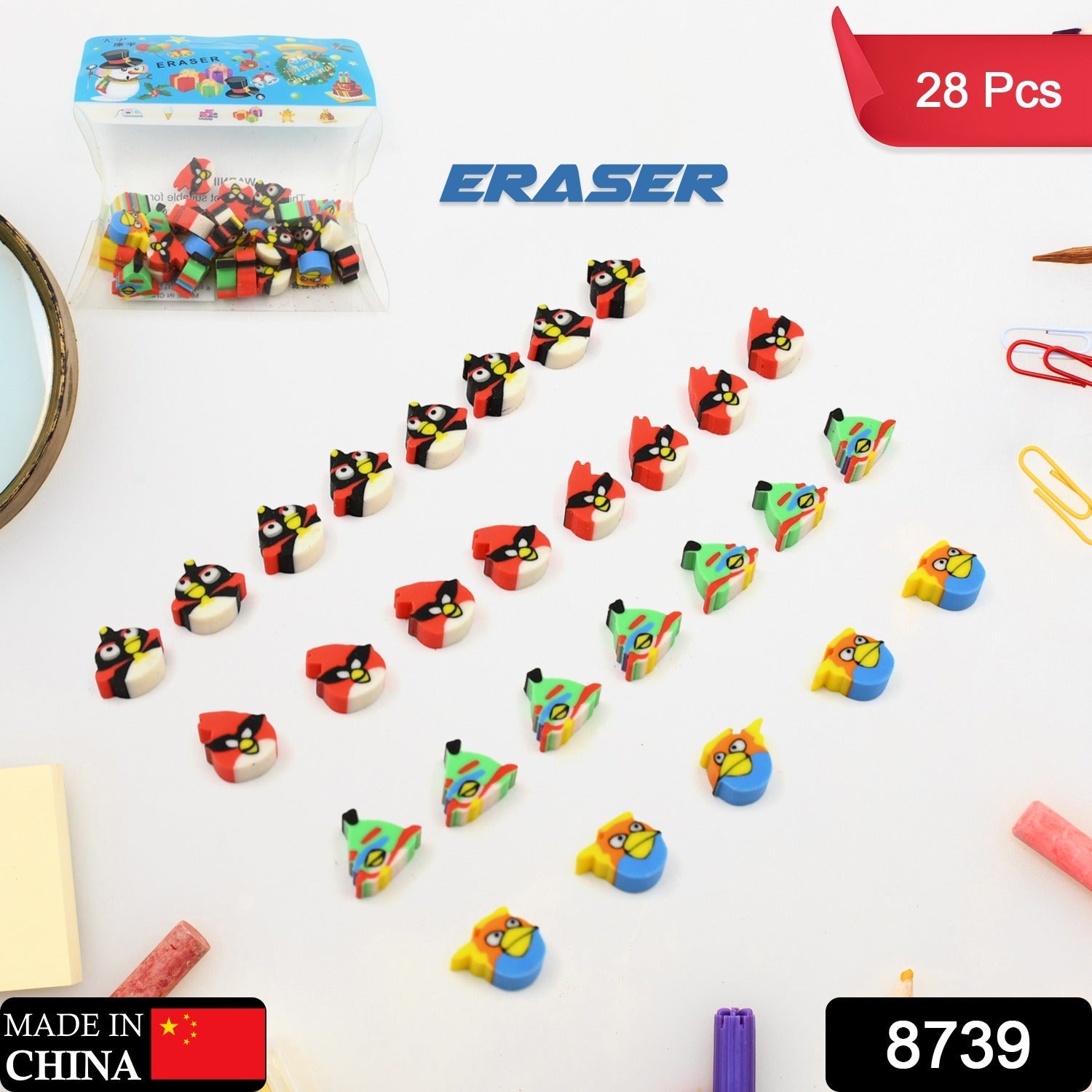 Fancy &amp; Stylish Colorful Erasers, Mini Eraser Creative Cute Novelty Eraser for Children Different Designs Eraser Set for Return Gift, Birthday Party, School Prize (28 Pcs In 1 Packet)