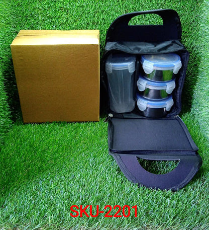 Stainless steel lunch box set with leakproof containers and bottle for meals on the go.