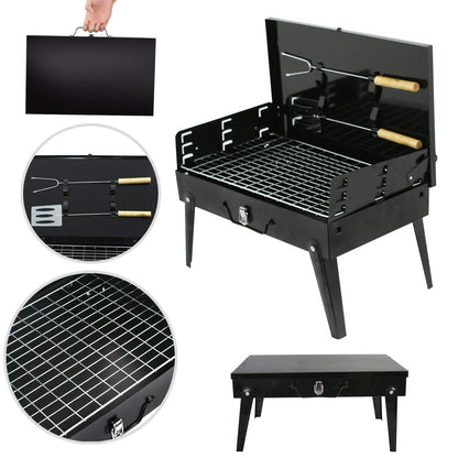 125 Stainless Steel Briefcase Style Barbecue Grill Toaster (Medium Black)