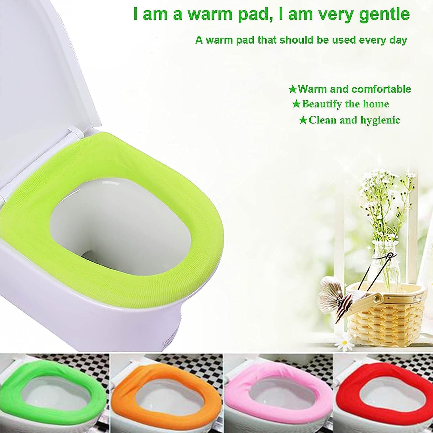 Bathroom Soft Thicker Warmer Stretchable Washable Cloth Toilet Seat Cover (1pc)