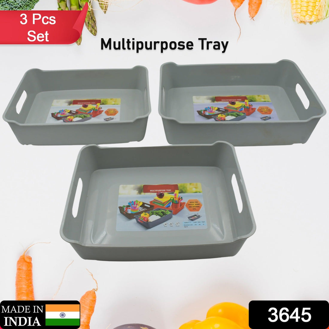 Multipurpose Organising &amp; Storage Plastic Tray,  Fruit &amp; Vegetable/ Multi Purpose Tray, Organizer for Kitchen, Countertop, Cabinet, Bathroom Plastic Storage Basket For Store Fruits, Vegetables, Magazines, Cosmetics, Stationary Set of 3