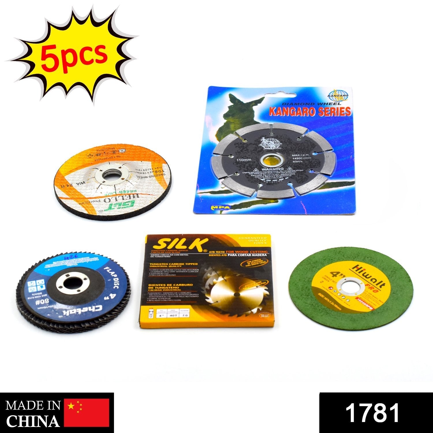 Grinding wheel set, 5 pieces, for cutting wood and marble.