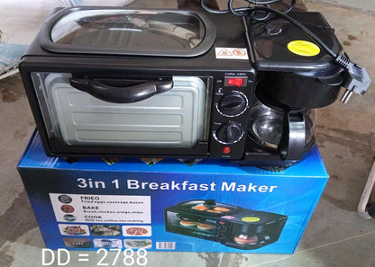 3 in 1 Breakfast Maker Portable Toaster Oven, Grill Pan &amp; Coffee Maker Full Breakfast Ready at One Go