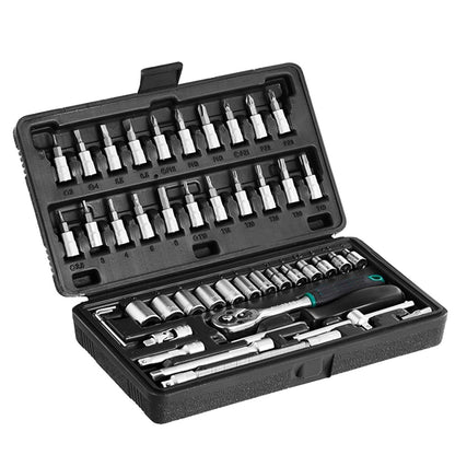 46pcs Metal 1 / 4&quot;&quot; Socket Set (Black, 46pcs)