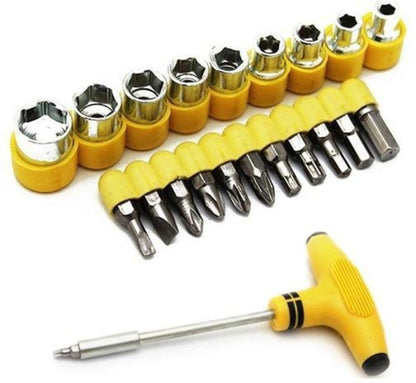 24 pcs T-shape screwdriver set with ratchet and sockets.