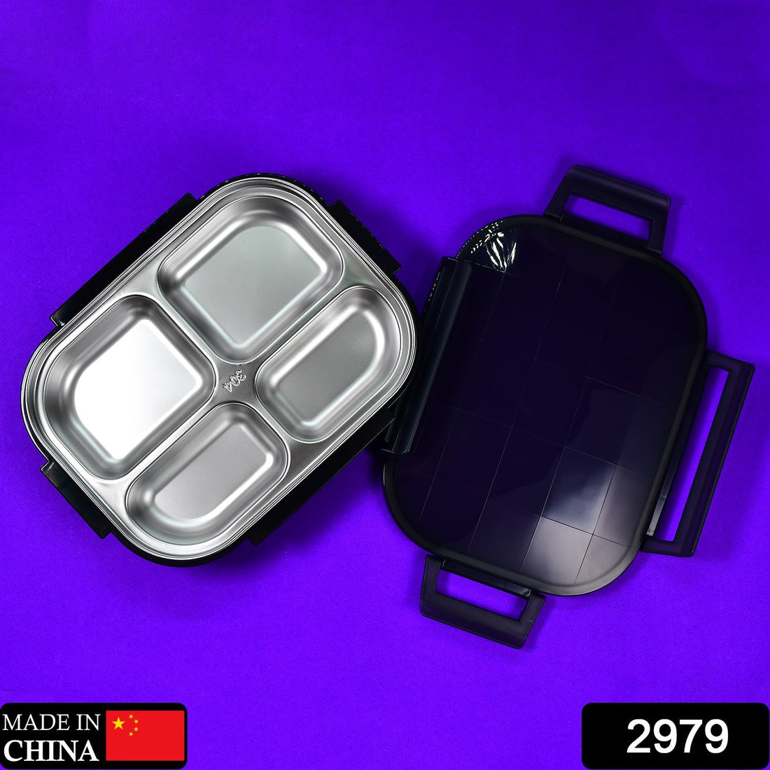 4-compartment lunch box in black transparent for meal prep