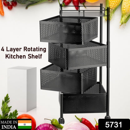 Metal High Quality Kitchen Trolley Kitchen Organizer Items and Kitchen Accessories Items for Kitchen Rack Square Design for Fruits &amp; Vegetable Onion Storage Kitchen Trolley with Wheels (4 Layer)