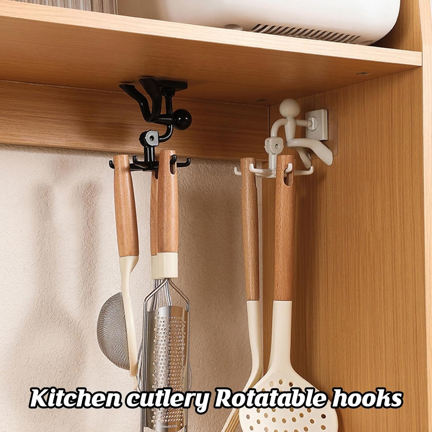 360 Degree Rotating Figure 6 Claw Kitchen Utensils Holder Hook OrganizerKitchen Rack, Non-Punching and Trace Sticky Hook for Bathroom, Door, Wall, Black (1 Pc )