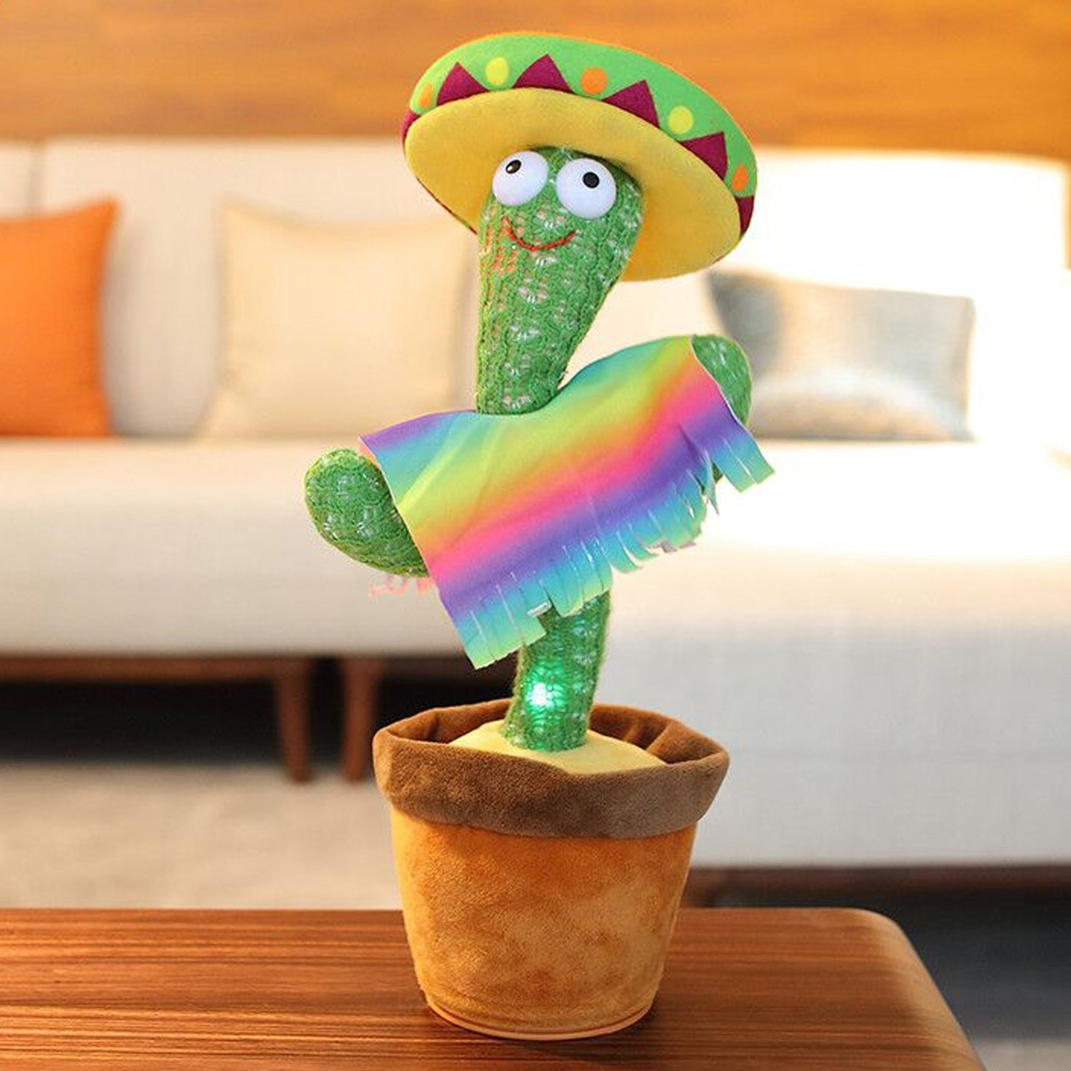 Dancing cactus toy with LED lights and music feature