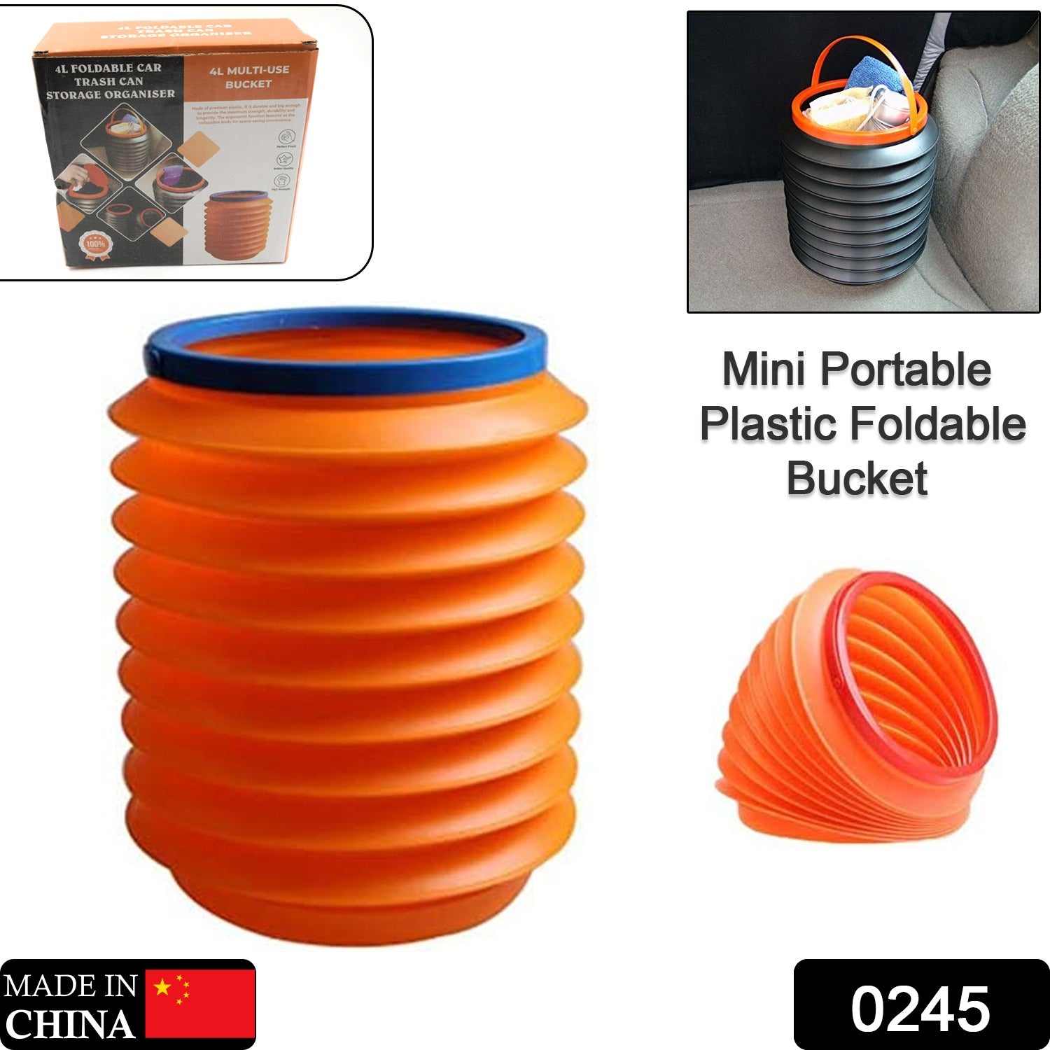 Foldable Storage Bucket , Water Container &amp; Dustbin Multiuse Bucket For Home , Car &amp; Kitchen Use Bucket