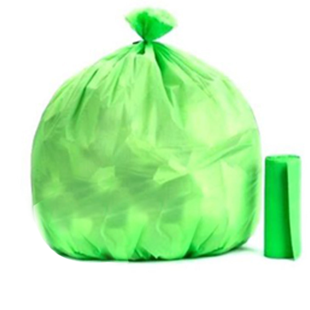 Environmentally safe green trash bags (24&quot; x 32&quot;).