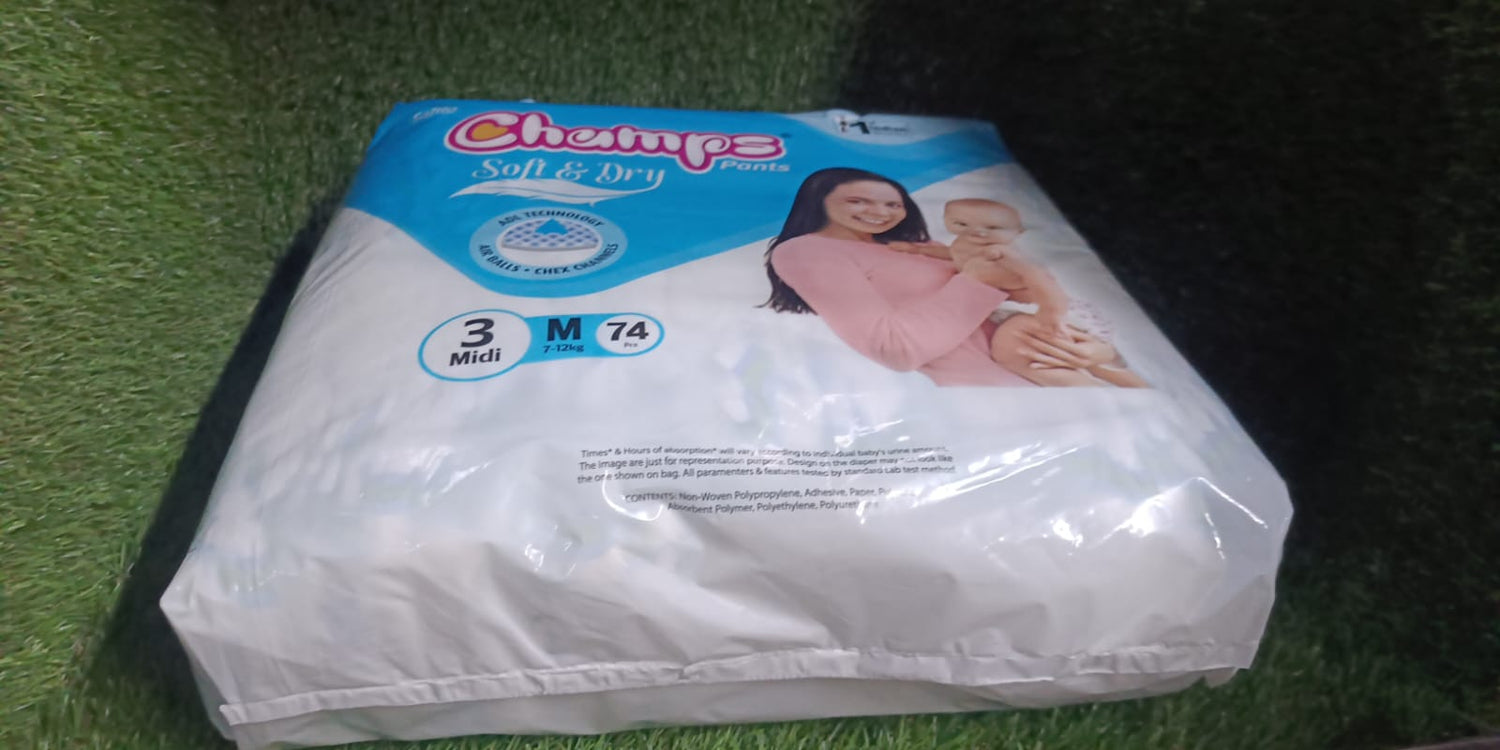 Champs medium size baby diaper pants, 74 pcs, for all-day comfort