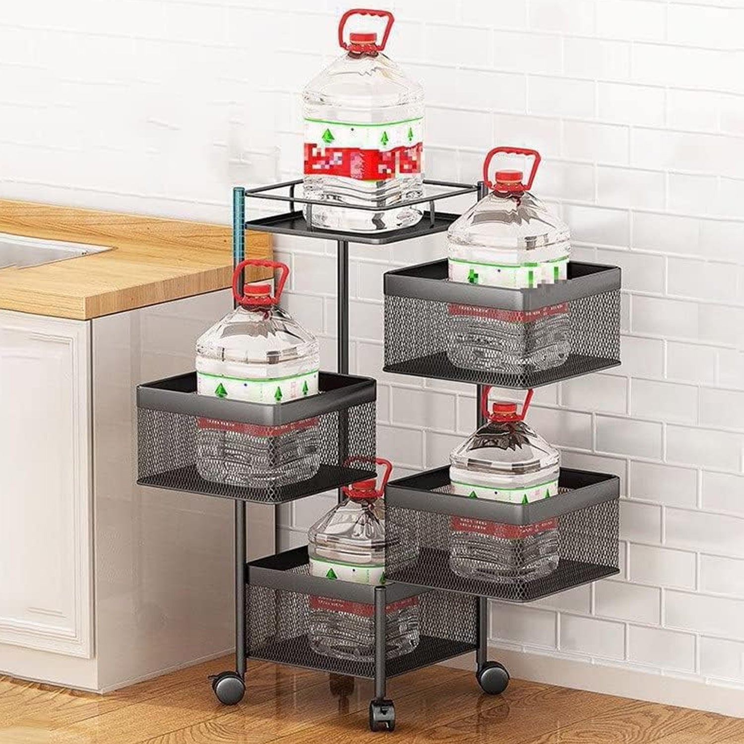 Metal High Quality Kitchen Trolley Kitchen Organizer Items and Kitchen Accessories Items for Kitchen Rack Square Design for Fruits &amp; Vegetable Onion Storage Kitchen Trolley with Wheels (4 Layer)