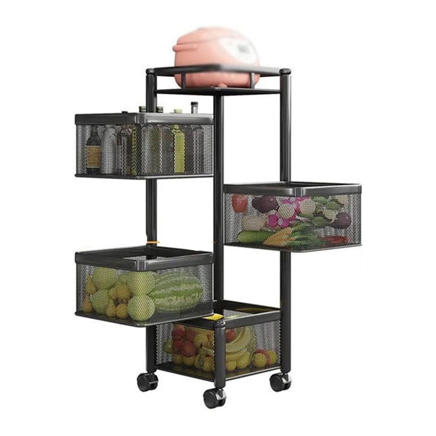 Metal High Quality Kitchen Trolley Kitchen Organizer Items and Kitchen Accessories Items for Kitchen Rack Square Design for Fruits &amp; Vegetable Onion Storage Kitchen Trolley with Wheels (4 Layer)