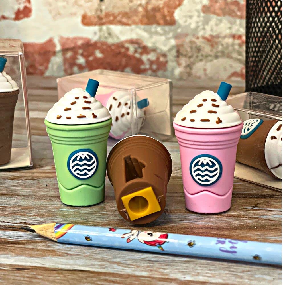 2In1 3D Cute Coffee Or Ice cream Shape sharpner Like Rotary Manual Pencil Sharpener for Kids  Ice Cream Style Office School Supplies, Back to School Gift for Students,Kids Educational Stationary kit, B&