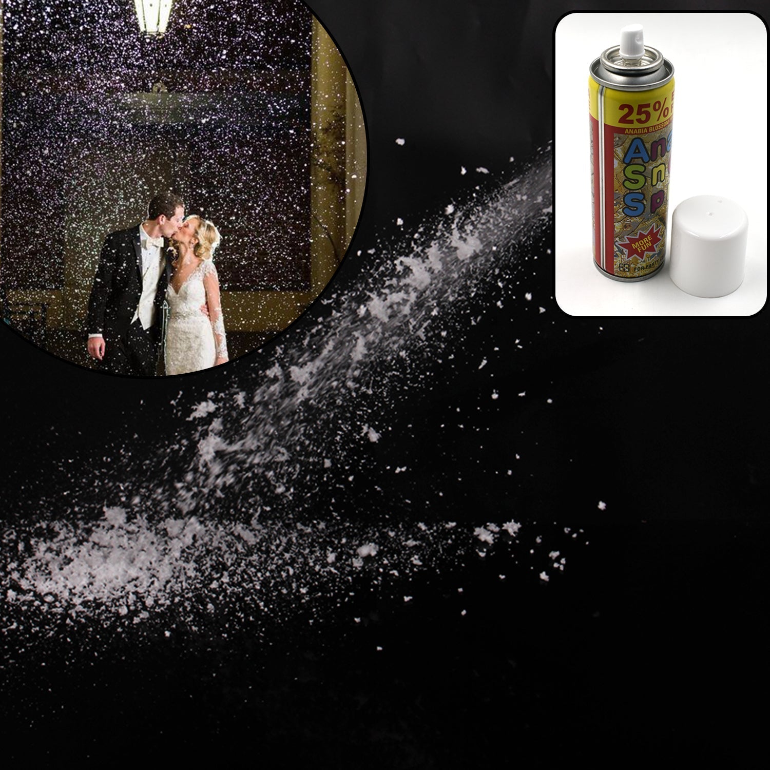 Snow spray can for fun at official and social events.