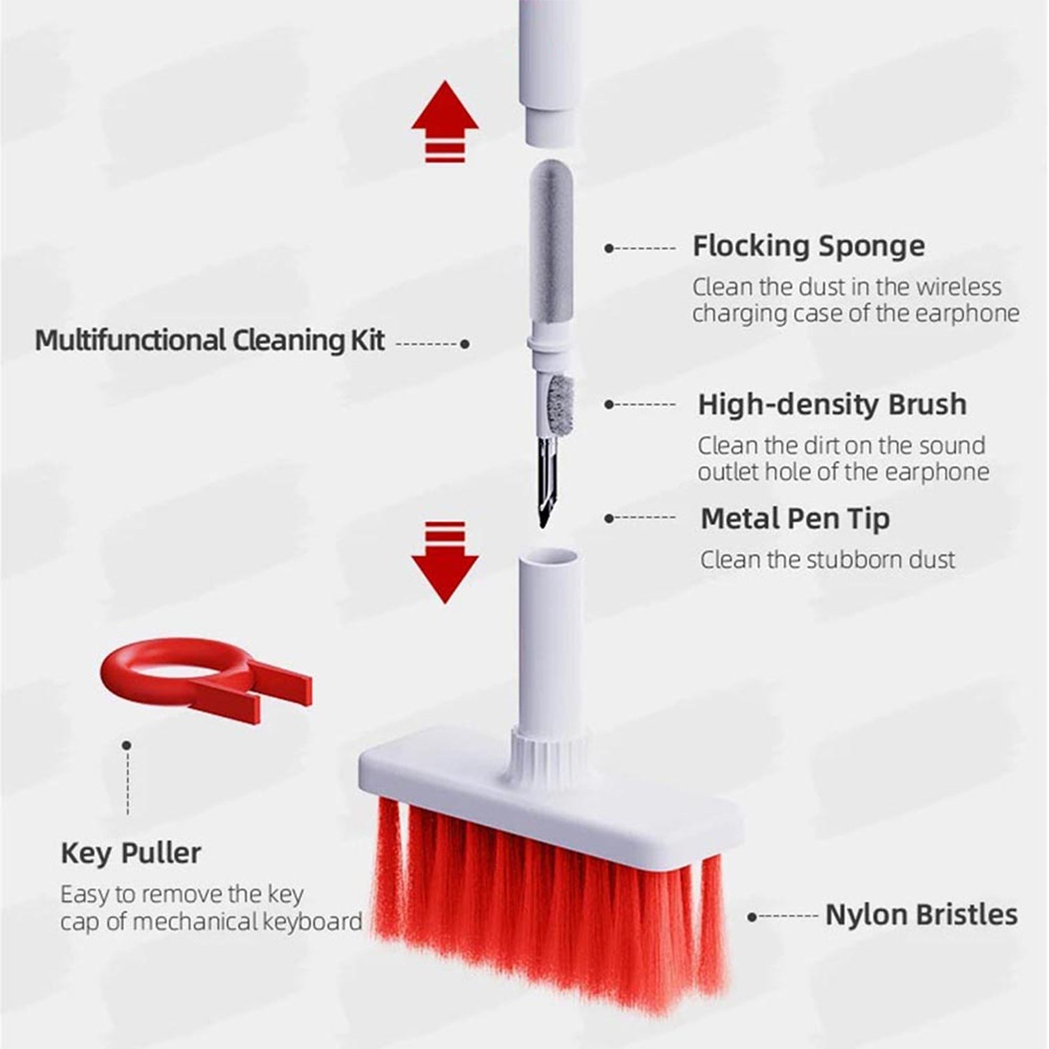 Soft dust cleaning brush with corner duster and keycap puller for PCs