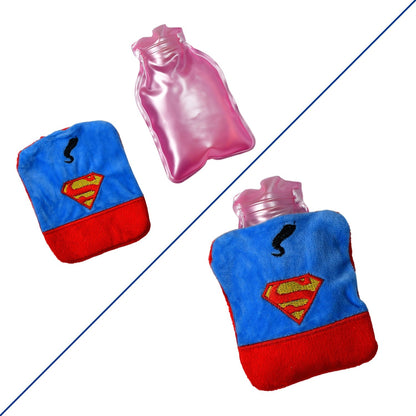 Superman Print Small Hot Water Bag with Cover for Pain Relief