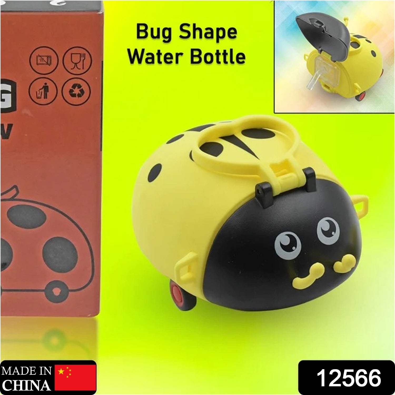 Cute Plastic Bug Shape Water Bottle with adjustable shoulder strap, 4 wheel &amp;  Straw, portable drinking cup Water Bottle For Kids | Water Bottle | Return Gift For Kids | Water Bottle With Straw | School Kinds Water Bottle (1 Pc)