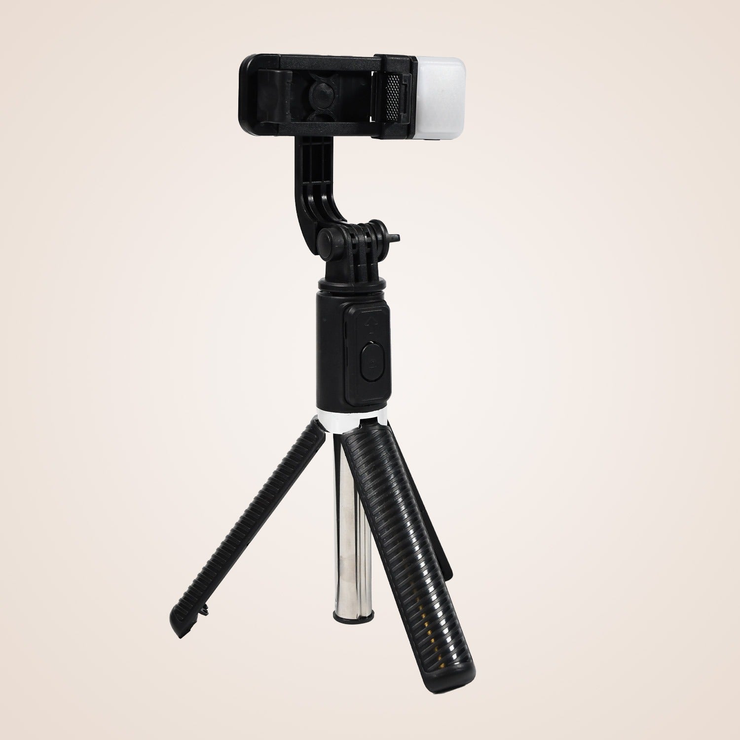 Compact selfie stick with tripod base and Bluetooth shutter