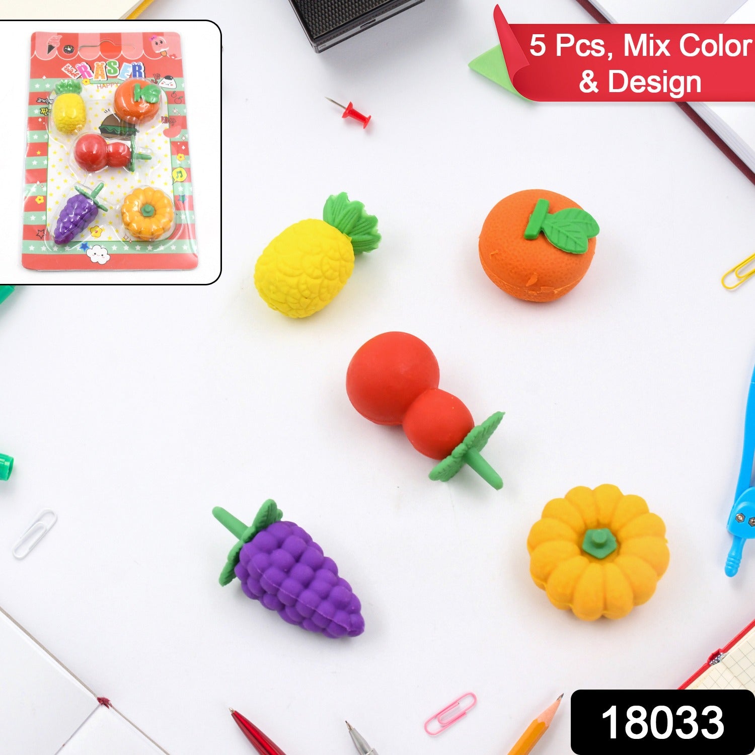 3D Mix Design Fancy &amp; Stylish Colorful Erasers, Mini Eraser Creative Cute Novelty Eraser for Children Different Designs Eraser Set for Return Gift, Birthday Party, School Prize (1 Set)