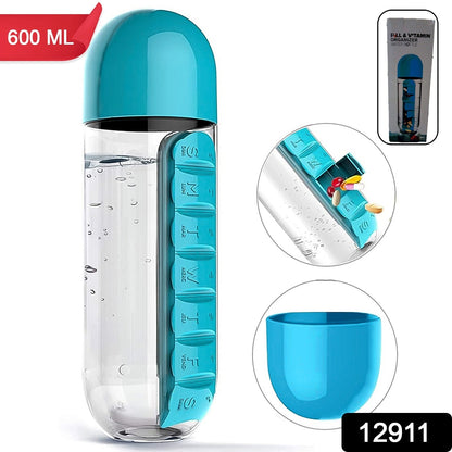 Pill &amp; Vitamin Bottle, Water Bottle Multi Functional Use for Traveling &amp; Outdoor Use Water Bottle, Travelling kit, Summer Special Bottle (600 Ml /  Mix Color )