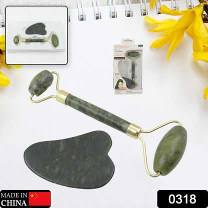 0318 Gua Sha Stone And Anti Aging Jade Roller Massager For Face Massage Natural Face Skincare Massager  Face Roller Massager For Women  Face Shaper Jade Roller And Gua Sha Set For Glowing Skin