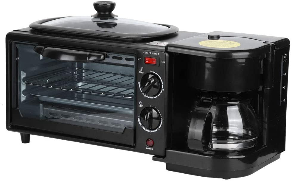 3 in 1 Breakfast Maker Portable Toaster Oven, Grill Pan &amp; Coffee Maker Full Breakfast Ready at One Go