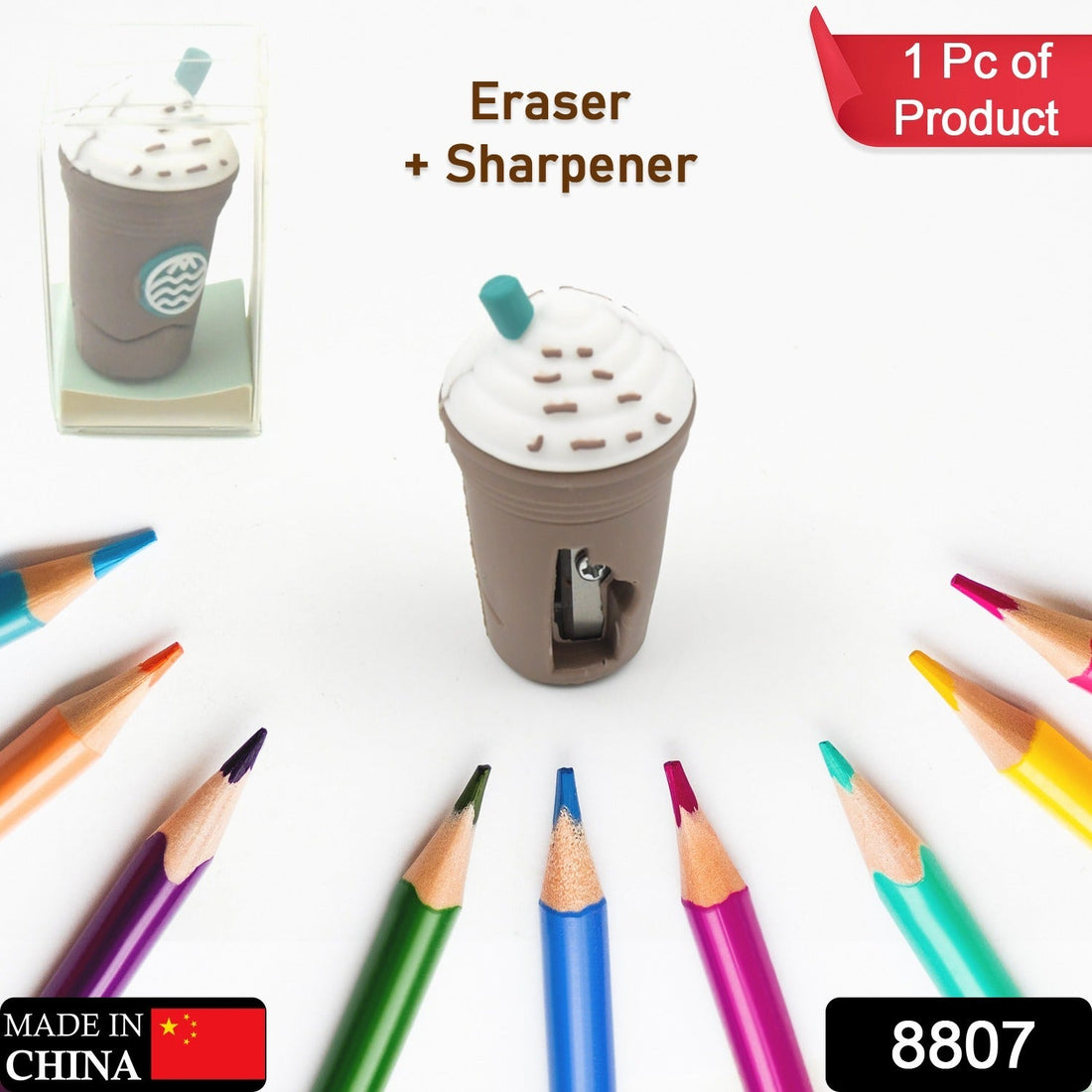 2In1 3D Cute Coffee Or Ice cream Shape sharpner Like Rotary Manual Pencil Sharpener for Kids  Ice Cream Style Office School Supplies, Back to School Gift for Students,Kids Educational Stationary kit, B&