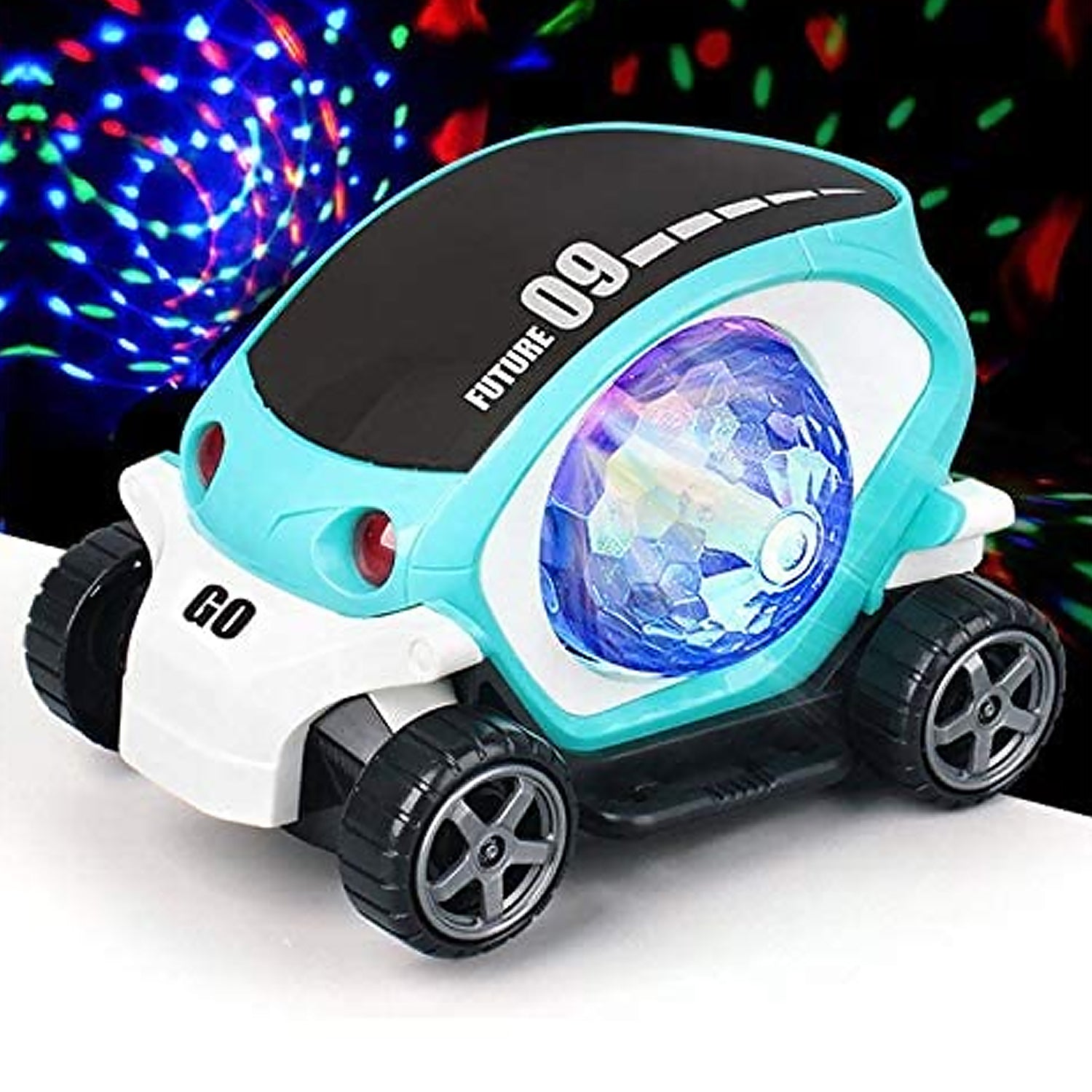 17922 Plastic 360 Degree Rotating Stunt Car Toy For Kids - Bump And Go Action With 4d Lights And Music Plastic Mini Car With Disco Ball (1 Pc  Battery Not Included)