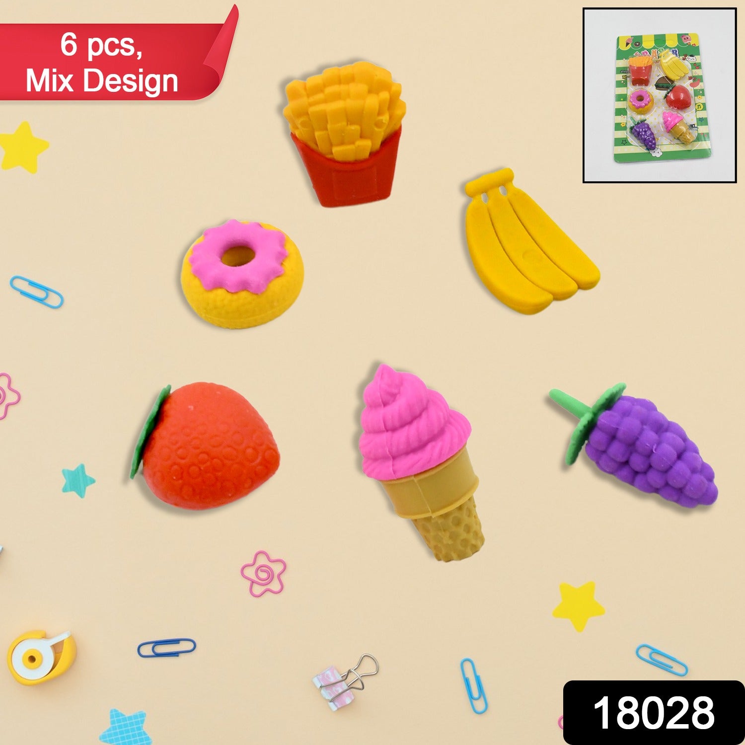 3D Food Fancy &amp; Stylish Colorful Erasers, Mini Eraser Creative Cute Novelty Eraser for Children Different Designs Eraser Set for Return Gift, Birthday Party, School Prize (1 Set / Mix Design &amp; Color)