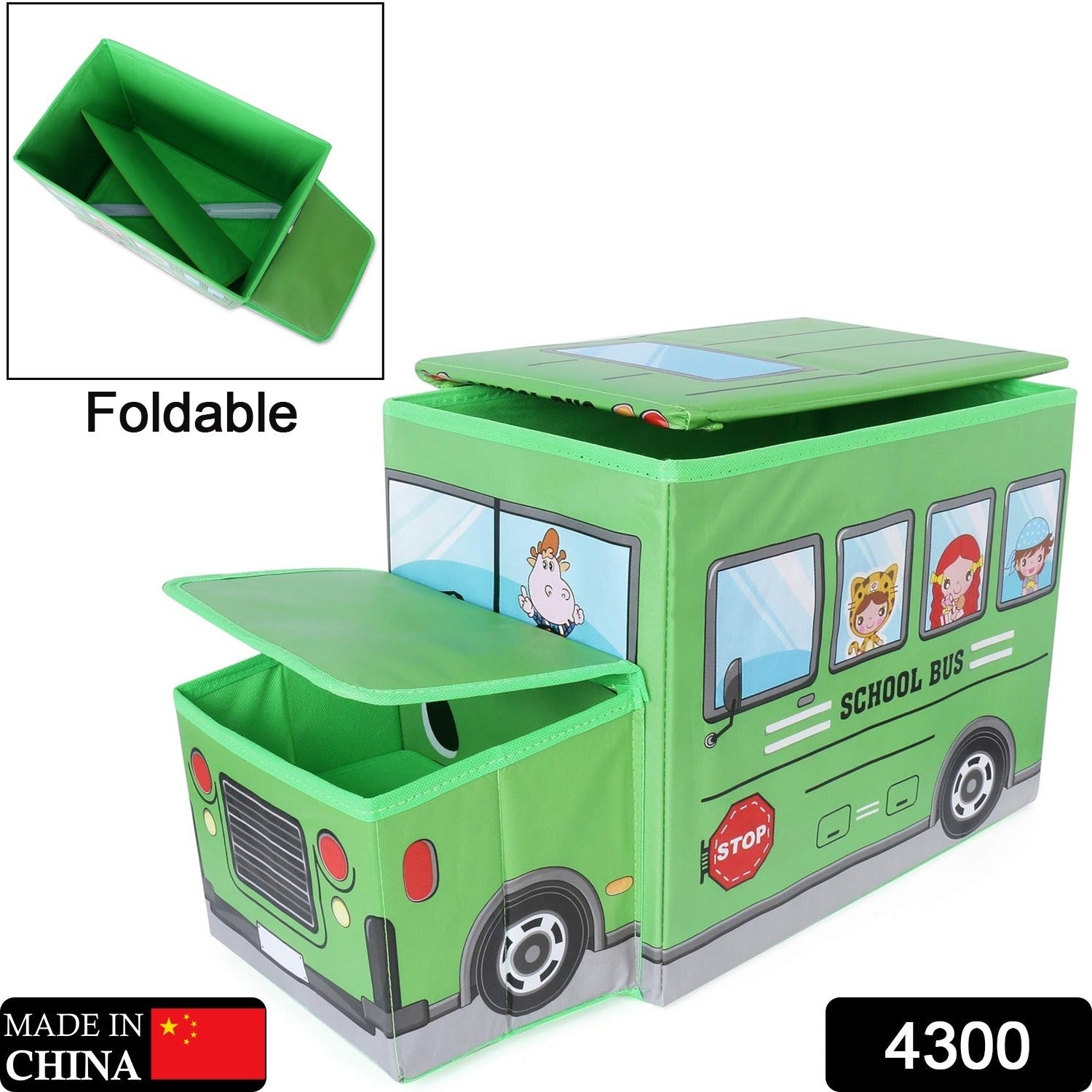 Toy storage box with bus design, lid, and multipurpose use for kids&