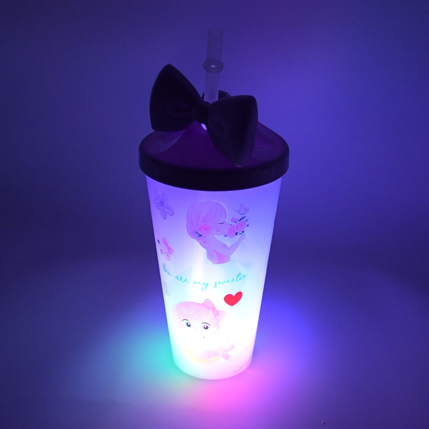 Unicorn Water Bottle with Straw &amp; Lid for Kids (With Light)