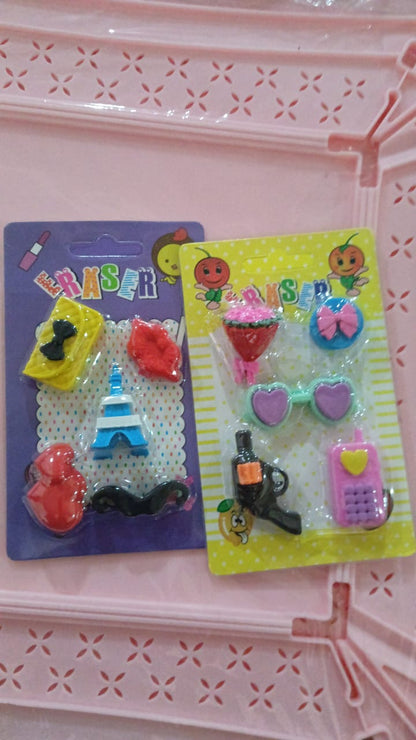 Mix Design 1 Set Fancy &amp; Stylish Colorful Erasers for Children Different Designs &amp; Mix, Eraser Set for Return Gift, Birthday Party, School Prize (1 Set)