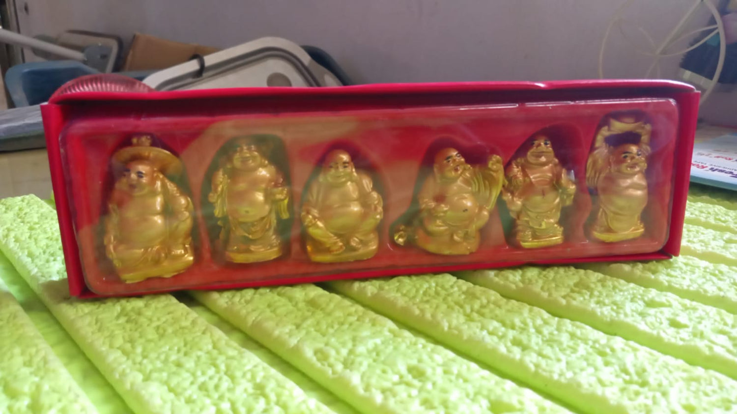 Golden Laughing Buddha Set Of Six Pieces Statue For Happiness, Wealth &amp; Good luck Decor For Wealth and Success (6 Pcs Set)