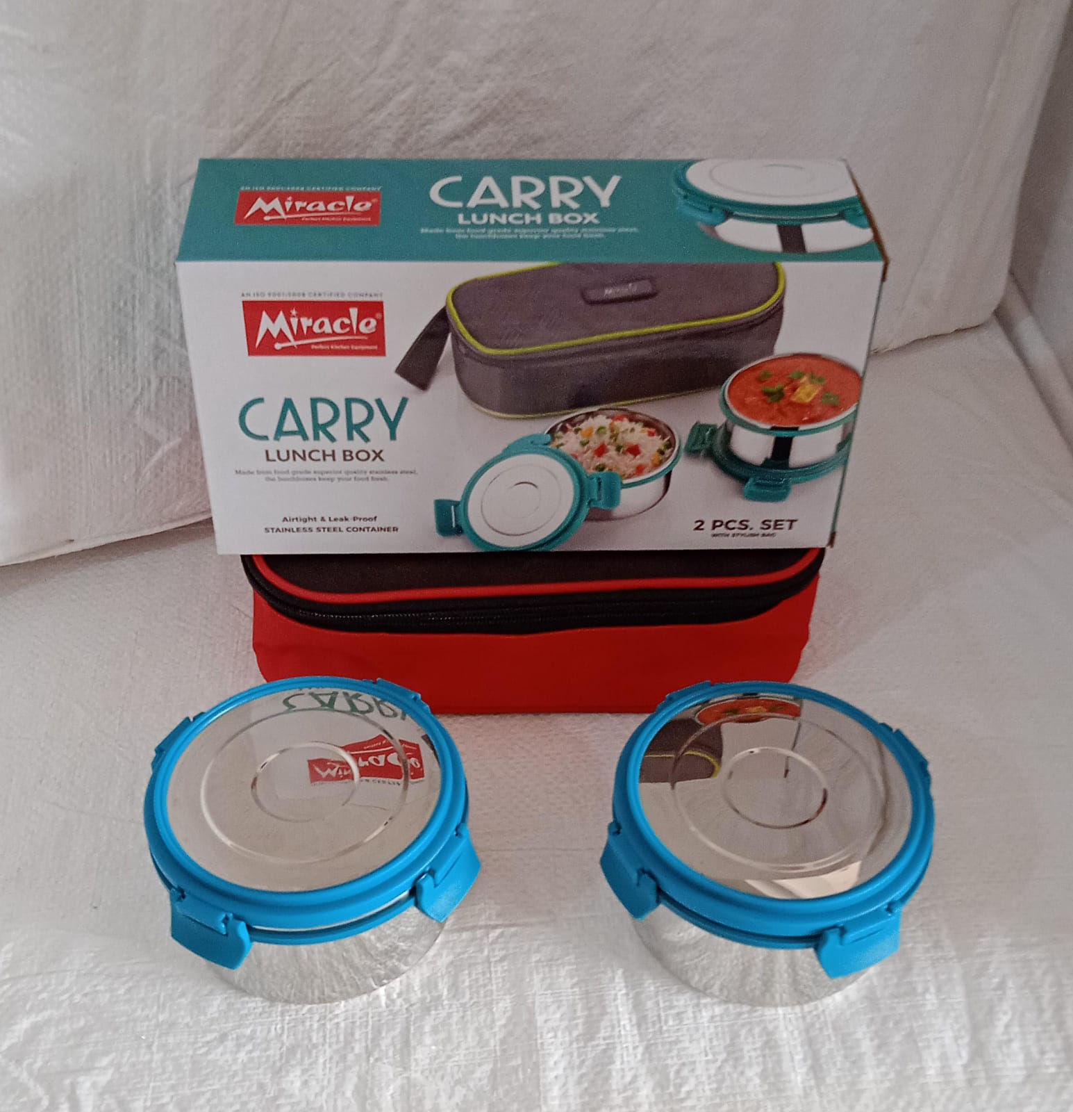 Miracle Carry Lunch Box Microwave Safe Lunch Box With Insulated Bag 2 Compartment Lunch Box (400 ML / 2 pc)