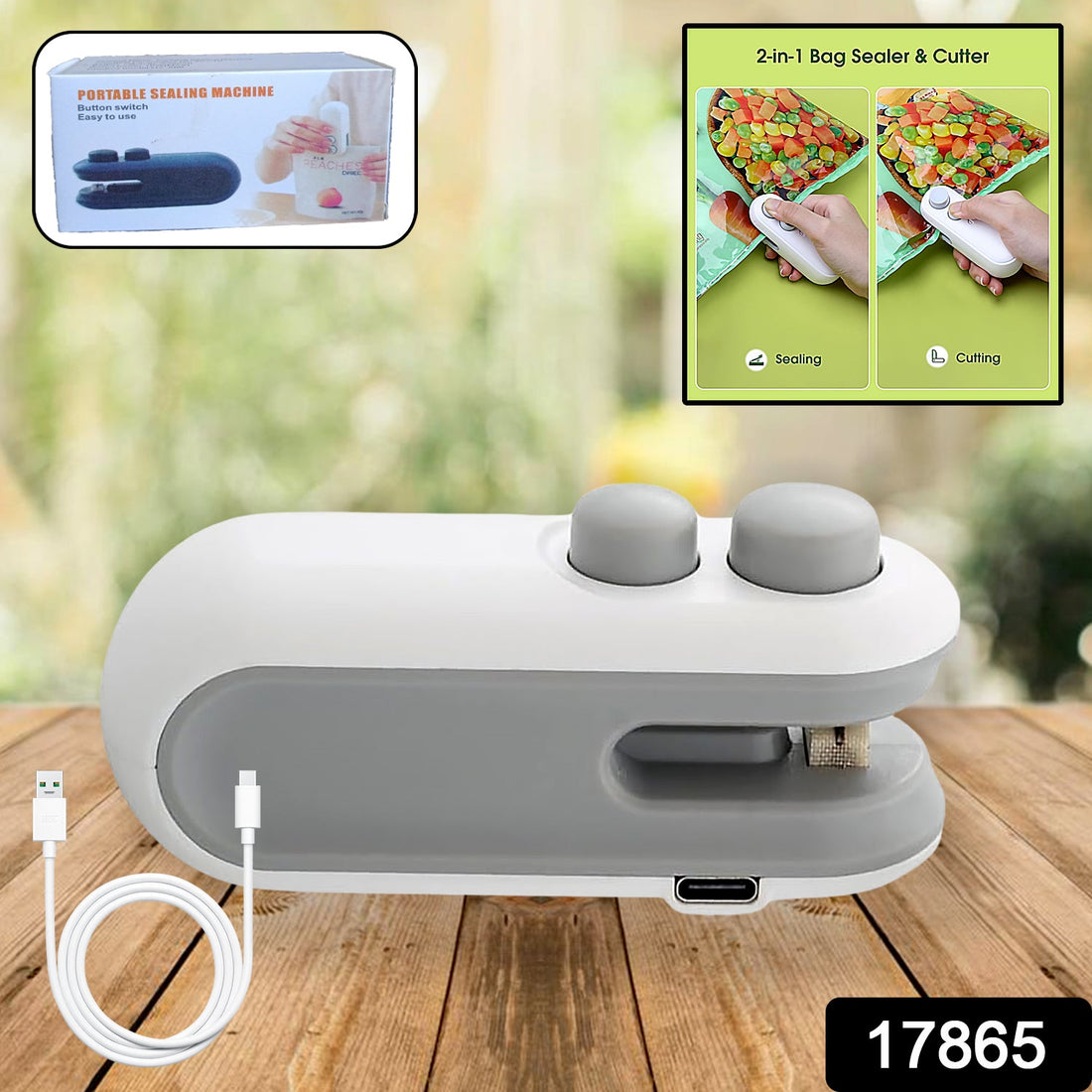 Mini Bag Sealer, 2 in 1 Seal &amp; Cutter Heat Sealers, TYPE-C USB Charging Portable Bag Reseller, Handle Food Sealer, Sealing Machine for Food Storage Plastic Bags Snacks Keep Food Fresh